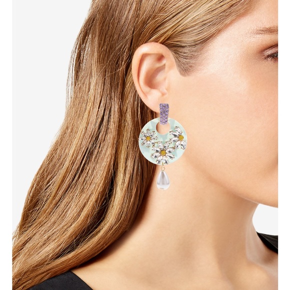 INC International Gold-Tone Mixed Stone Flower&Imitation Pearl Drop Earrings - Picture 2 of 5